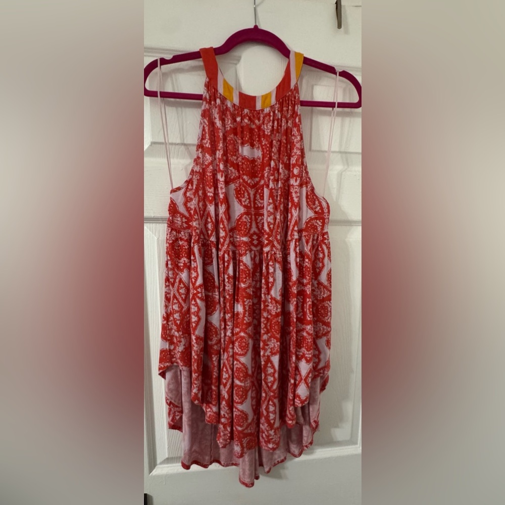 Free People Red and White Sleeveless Blouse
